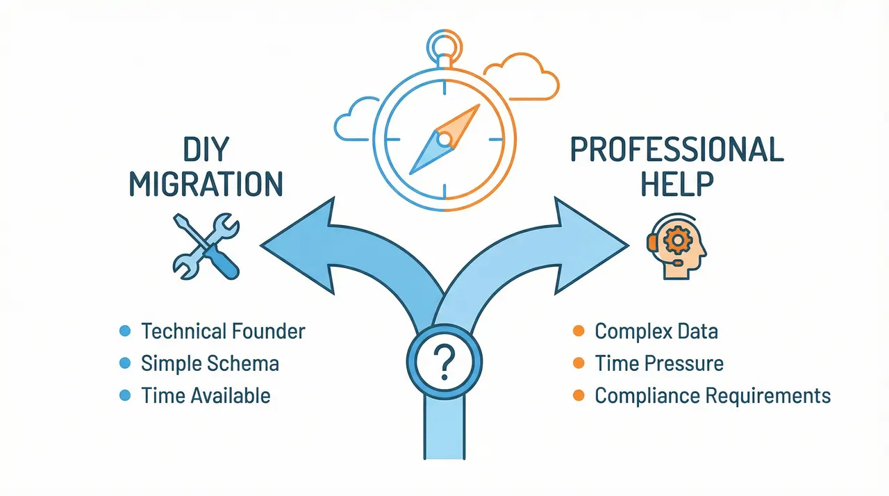 Decision paths: DIY Migration vs Professional Help with criteria for each option
