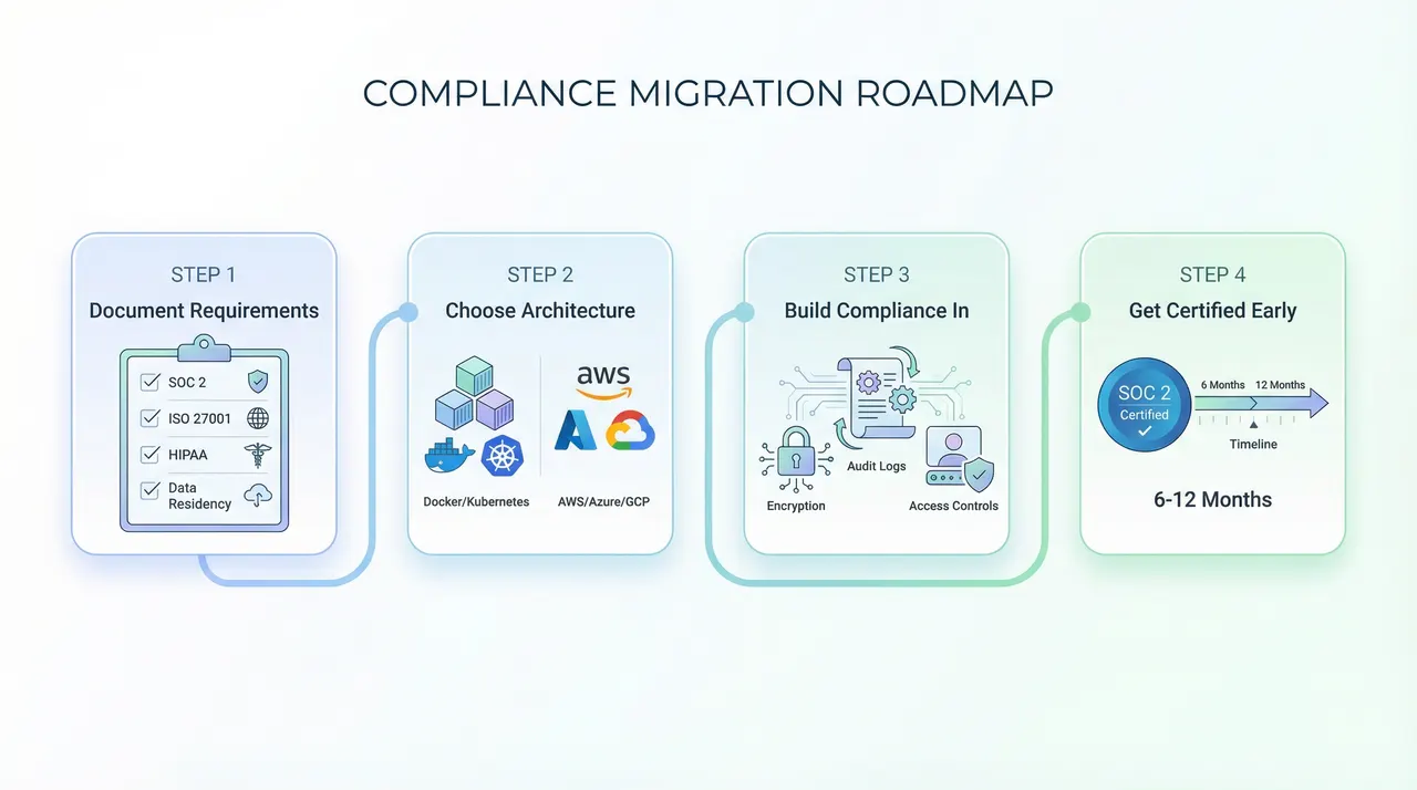 Four-step migration roadmap: document requirements, choose architecture, build compliance in, get certified early