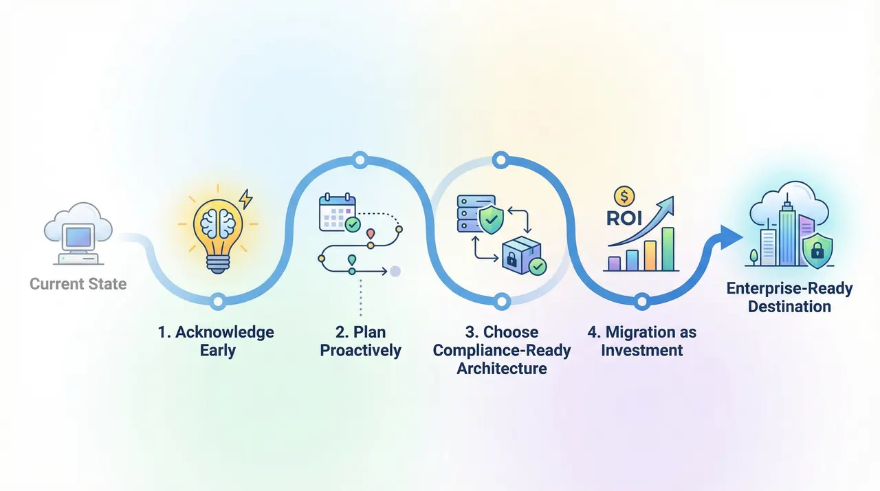 Success patterns: acknowledge early, plan proactively, choose compliance-ready architecture, treat migration as investment