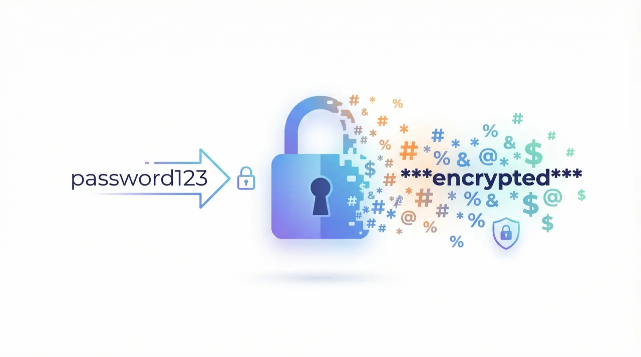 Password hashing transforms readable passwords into irreversible cryptographic hashes