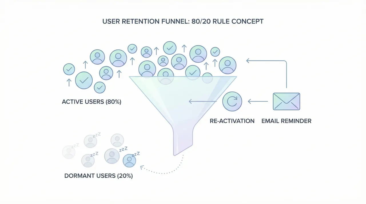 80/20 rule: Active users migrate easily while dormant users can be re-activated later