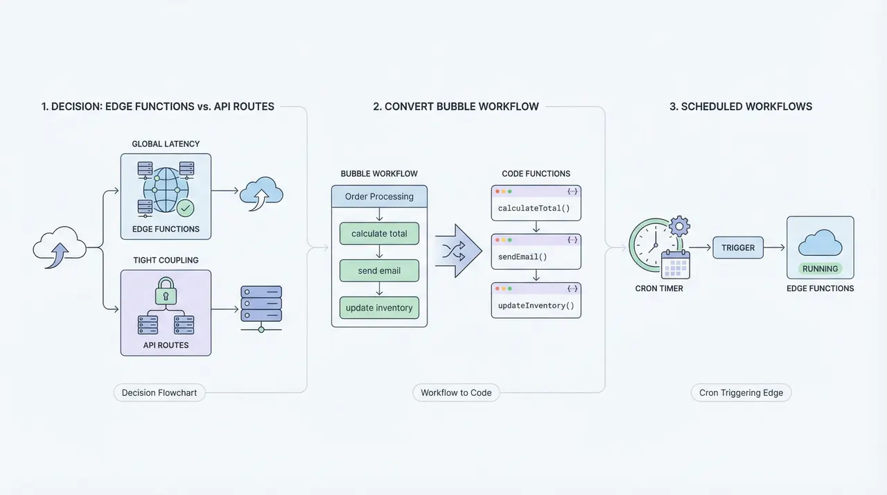 Backend Logic - Edge Functions vs API Routes, Workflow Conversion, Scheduled Tasks